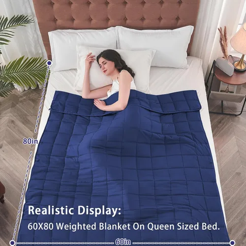 Miniatura 2 de Yescool - Manta con peso para adultos (15 libras, 60 x 80 pulgadas, azul), manta de enfriamiento pesada para dormir, 140-160 libras, manta
