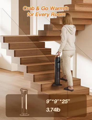 Miniatura 7 de Combo de calentador de torre y ventilador de 25 pulgadas para uso en interiores, calentadores eléctricos de 1500 W, 6 protecciones de seguridad