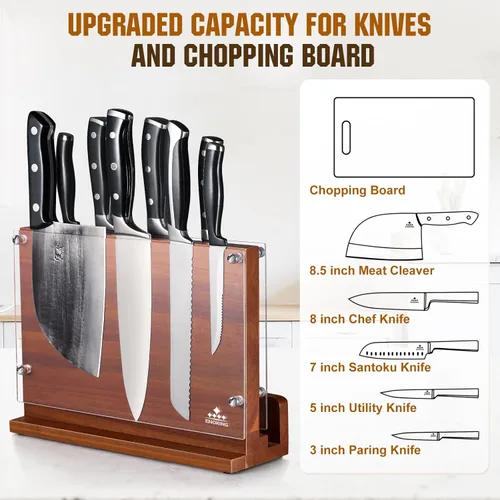 Miniatura 2 de ENOKING Bloque magnético para cuchillos con escudo acrílico de 12 x 9 pulgadas, soporte para cuchillos de cocina de doble cara sin cuchillos