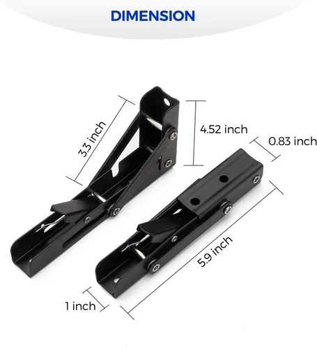 Miniatura 2 de Ravinte Paquete de 2 soportes plegables para estantes de 6 pulgadas, color negro mate, soportes plegables resistentes para mesas y bancos, diseño