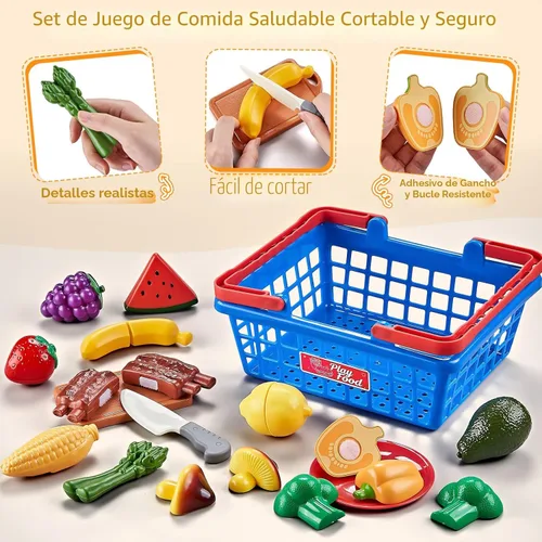 Miniatura 5 de Juegos de comida para cocina de niños, cocina global para niños pequeños, juguetes de comida falsa para cortar incluyendo pizza, sushi y pastelería