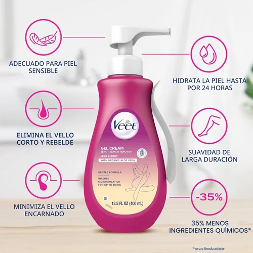Miniatura 3 de Depilatorio, Crema depilatoria Veet Gel Sensitive, 13.5 onzas, Fórmula sensible con Aloe Vera y Vitamina E (paquete de 1)