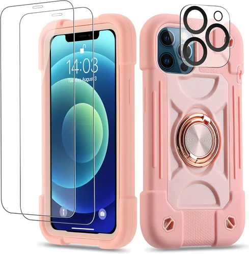 Miniatura 125 de Funda para iPhone 11 de 6.1 pulgadas con soporte de anillo, con 2 protectores de pantalla de vidrio, resistente a los golpes, resistente a