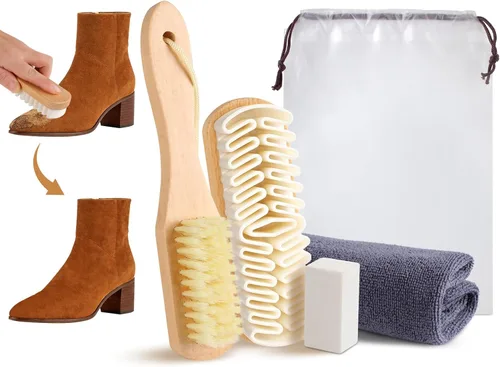 Kit de limpieza de zapatos de gamuza y nobuk de 5 piezas, limpiador de cepillo de zapatos de goma, borrador de gamuza, cepillo de gamuza suave,
