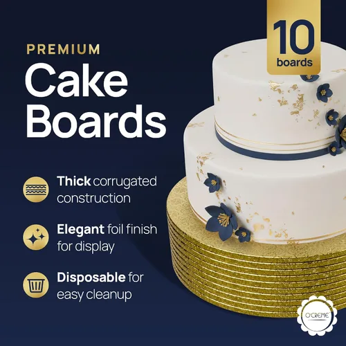 Miniatura 2 de O'CREME Tabla redonda para pastel con envoltura dorada, tambor de 1/4 de pulgada de grosor, diámetro de 10 pulgadas - Paquete de 10 Dorado