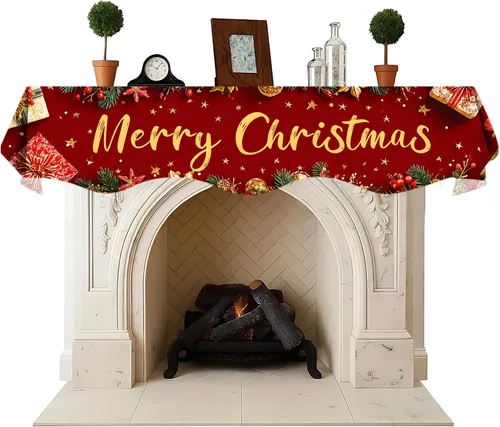 Miniatura 7 de NYZE Bufanda para Repisa de Chimenea Navideña 60 x 17 Pulgadas Cubierta Decorativa para Repisa de Chimenea de Navidad Camino de Mesa para Repisa