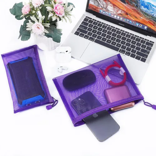 Miniatura 5 de 12 piezas de bolsas de malla con cierre de nylon, bolsas de cosméticos de malla, estuches para lápices, bolsas de viaje multiusos para cosméticos