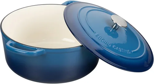 Miniatura 6 de EDGING CASTING Olla holandesa de hierro fundido esmaltado con tapa para cocinar, hornear pan, horno de pan, 5.5 cuartos, azul lago
