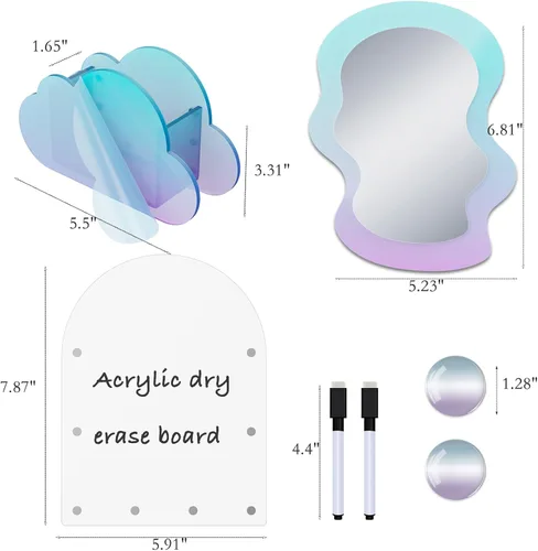 Miniatura 4 de Svartur Accesorios iridiscentes para casillero, espejo magnético y soporte para bolígrafo y pizarra magnética acrílica de borrado en seco