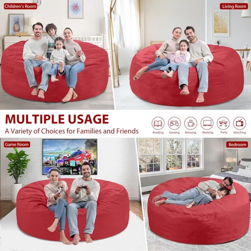 Miniatura 11 de Puf de 5 pies, puf grande con relleno de espuma viscoelástica, sofá puff esponjoso con funda de terciopelo holandés, puf redondo para sala de estar