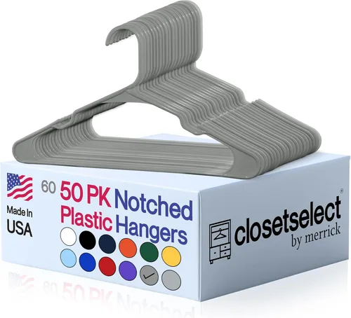 Miniatura 19 de Perchas de plástico, paquete de 50, colgador de ropa fuerte y ahorrador de espacio, fabricado en EE. UU., colgador de plástico perfecto para camisas