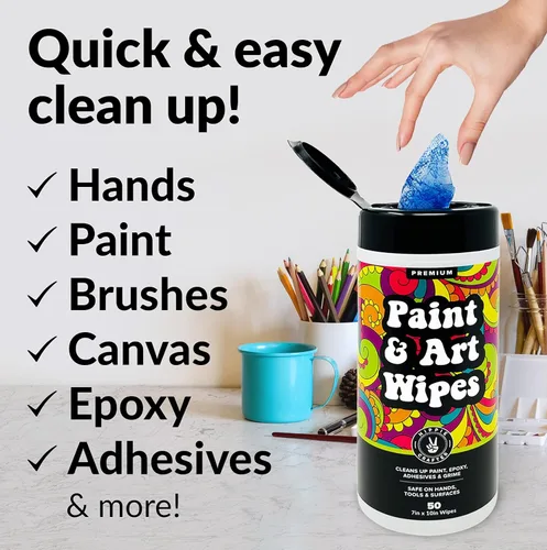 Miniatura 2 de HIPPIE CRAFTER Toallitas de pintura y arte, 1 paquete (50 piezas) toallitas de limpieza resistentes para pintura, epoxi, pegamento, látex y manchas