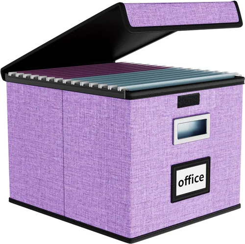 Miniatura 47 de Caja Organizadora de Archivos con Tapa, Caja Organizadora Plegable de Cuero Sintético para Carpetas Colgantes con Rieles de Plástico, Cajas (cuero)