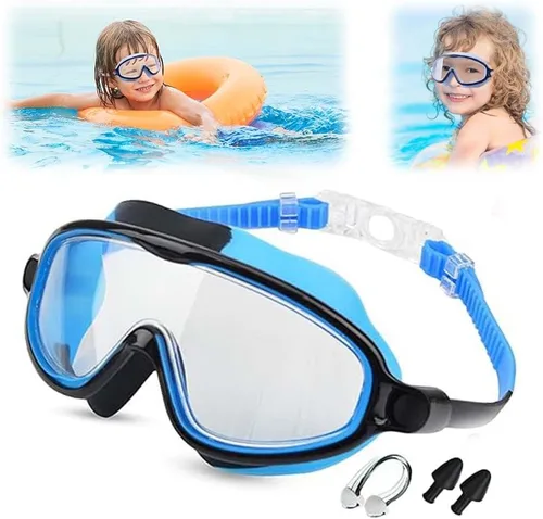 Gafas de natación de marco grande impermeables y antivaho para niños, antiempañamiento de visión amplia, máscara de natación transparente para niños