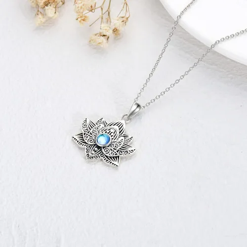 Miniatura 3 de YAFEINI Buddha Lotus Necklace Sterling Silver Moonstone Lotus Flower Pendant Yoga Spiritual Jewelry Gifts for Women