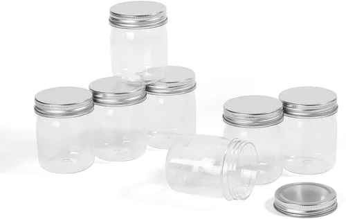 Miniatura 5 de Tarros de plástico reutilizables con tapa hermética plateada, tarros transparentes de 8 onzas para alimentos secos, café, sin BPA