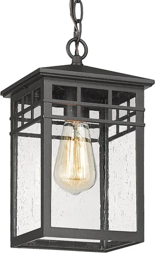 Miniatura 8 de Farol colgante para exteriores para porche delantero, 10 pulgadas, grande, negro, lámpara colgante con pantalla de vidrio sembrado para patio