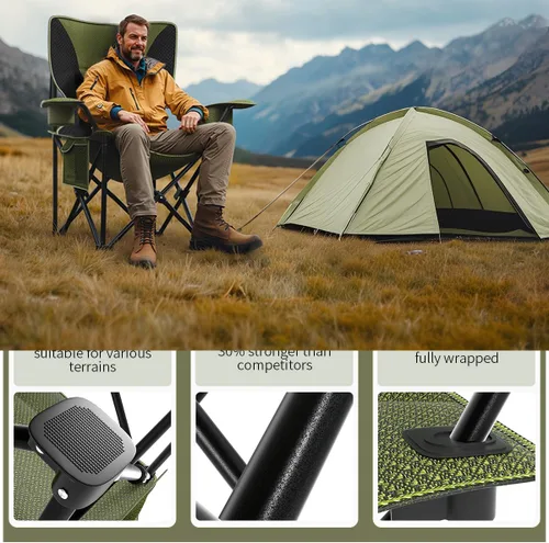 Miniatura 3 de Silla plegable resistente de capacidad de 500 libras, sillas de campamento de gran tamaño con soporte para tazas, bolsa enfriadora y bolsa