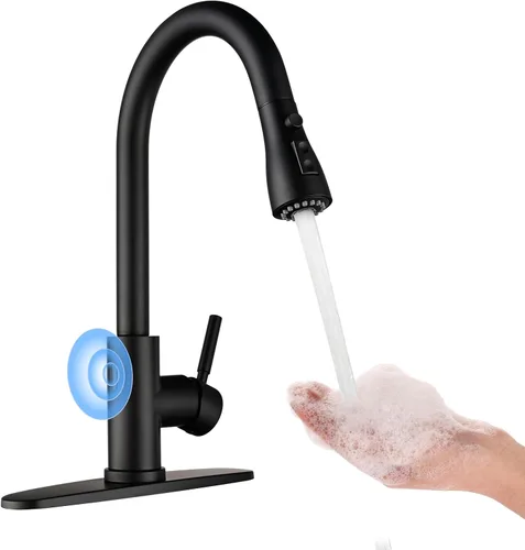 Miniatura 13 de Arofa Grifo de cocina negro mate, grifo de fregadero de cocina con rociador abatible, de una sola manija, de acero inoxidable, comercial, moderno