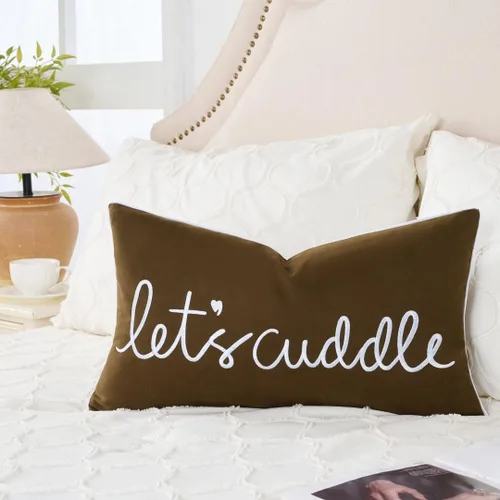 Miniatura 10 de Sanmetex - Funda de almohada lumbar decorativa para abrazarnos de 12x20 pulgadas, funda de almohada rectangular bordada en gris para cama, Blanco