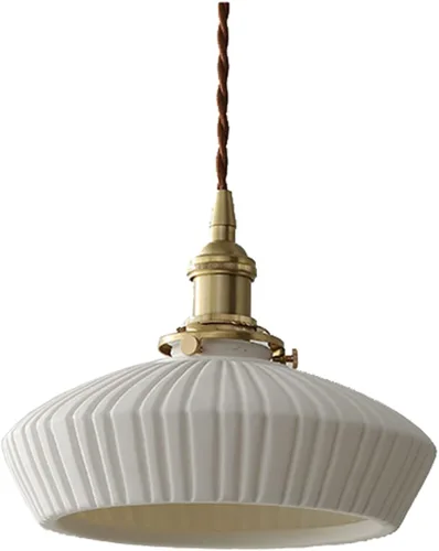 Lámpara colgante de cerámica blanca, cerámica blanca con lámpara de latón zócalo, lámpara colgante de comedor, luz colgante de barra de noche para