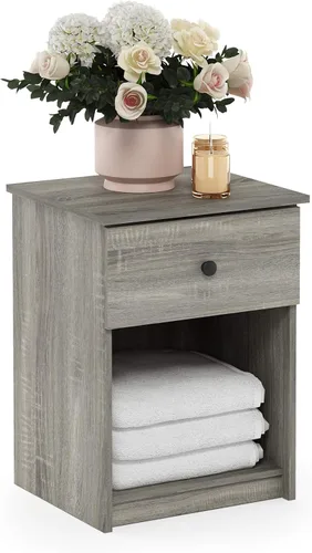 Furinno 219153GYW Lucca - Mesita de noche, paquete de 2, roble francés gris gris roble francés
