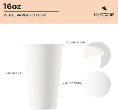Miniatura 2 de [1000 unidades] Paquete de cosecha de 16 onzas vasos de papel desechables de una sola pared blanca – bebidas calientes agua, café, té, cacao, café