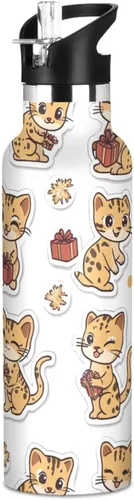 Miniatura 15 de Art Exotic Shorthair Cats Pink Double Wall Vacuum Insulated Bottles Water Bottles With Straws Leak-proof BPA-Free Leak Proof for Gym Sports