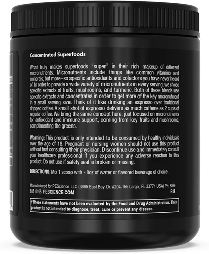 Miniatura 8 de PEScience Greens Powder Superfood con clorofila natural, polvo de hongos Reishi y cola de pavo, col rizada liofilizada, espinacas, brotes de brócoli