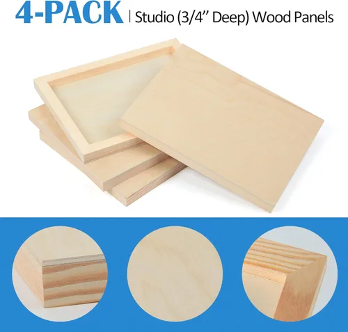 Miniatura 5 de Falling in Art Kit de paneles de lienzo de madera de abedul sin terminar, paquete de 4 tablas de cuna de estudio de 8 x 10 pulgadas de profundidad