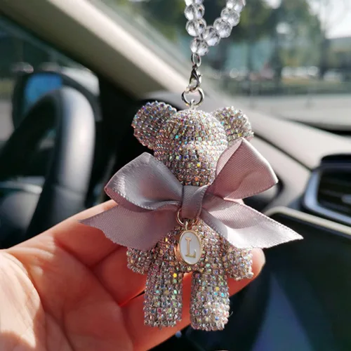 Miniatura 6 de Bonitos accesorios colgantes para espejo retrovisor de oso con brillantes, ornamentos colgantes brillantes, dijes de oso con diamantes para espejo