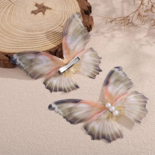 Miniatura 8 de Jumwrit 2 pinzas de mariposa para el cabello, estilo bohemio, grande, verde perla, 3D, alas móviles, pasador de pelo de mariposa, pinzas