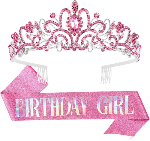 Miniatura 10 de COCIDE Juego de Banda y Tiara de Pedrería para Niña de Cumpleaños - Banda de Cumpleaños Plateada y Tiara para Mujeres - Accesorios para el Cabello