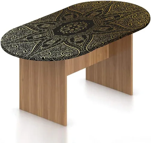 Miniatura 21 de XISUNYA Mantel ovalado ajustable de poliéster elástico con mandala dorada, mantel redondo vintage con estampado de loto, se adapta a mesas ovaladas