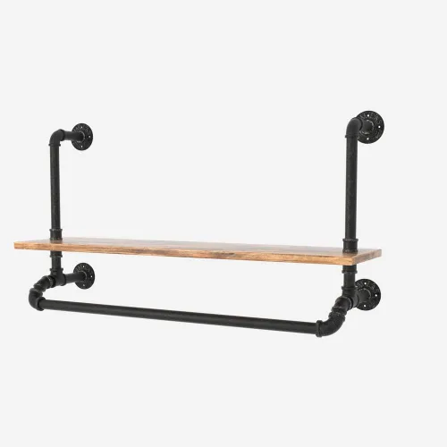Miniatura 2 de Tianman Barra de ropa de madera de hierro negro desmontable industrial de 40 pulgadas de ancho, perchero de ropa de tubería resistente, barra