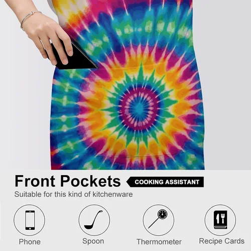 Miniatura 5 de MUSM Tie Dye Pattern Apron，Classic Vintage Funny with Pockets Aprons,Adjustable Bib Waterdrop Resistant for Kitchen Cooking Restaurant BBQ Painting