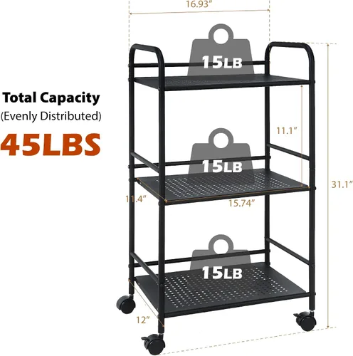 Miniatura 6 de SunnyPoint Carrito utilitario con ruedas de 3 niveles, organizador de almacenamiento de metal con ruedas, carrito de cocina móvil, organizador