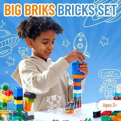 Miniatura 2 de Strictly Briks - Big Briks Set, juego de 108 piezas, 10 colores divertidos, bloques de construcción grandes para edades de 3 años en adelante