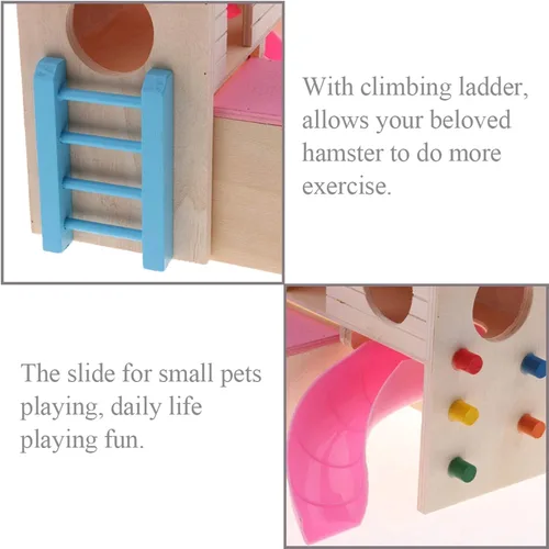 Miniatura 3 de kathson Casa de hámster para animales pequeños para mascotas con divertida escalera de escalada deslizante de madera para jugar juguetes masticables
