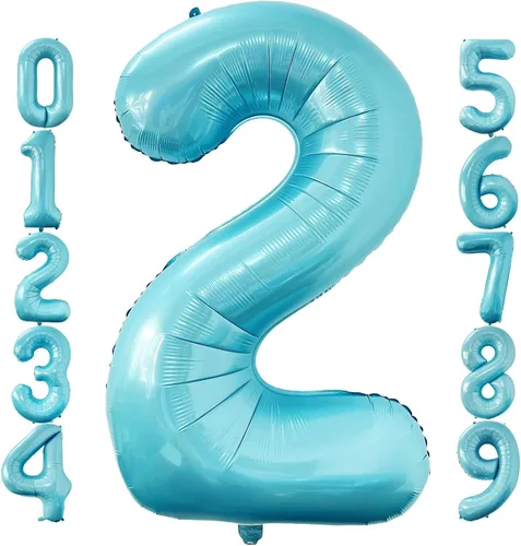 Miniatura 8 de Globos de 40 pulgadas color azul bebé número 8 de gran tamaño Jumbo dígitos de aluminio Mylar helio azul claro globos para niños 8º tema azul
