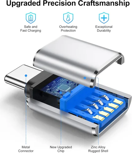 Miniatura 2 de Adaptador USB A a USB-C, paquete de 2 adaptadores USB C a USB A de transferencia de datos de 5 Gbps, macho tipo C a USB 3.0 hembra de carga rápida