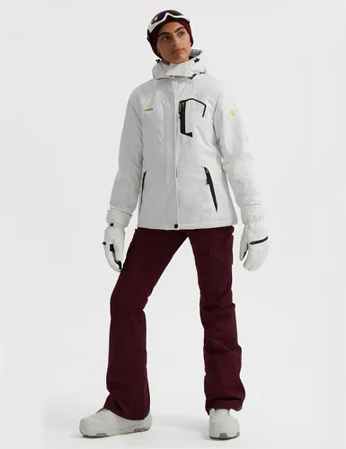 Miniatura 5 de GEMYSE Chaqueta impermeable de esquí de montaña para mujer, chaqueta de lluvia resistente al viento