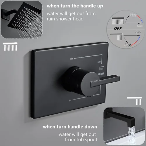 Miniatura 3 de SOOOHOT Accesorios de ducha, juego de grifo de ducha negro con cabezal de ducha negro mate de 6 pulgadas y boquilla de bañera, cabezal de ducha