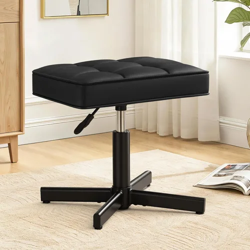 Miniatura 8 de LUE BONA Taburete de tocador ajustable, reposapiés de 15 a 19.5 pulgadas debajo del escritorio, silla giratoria de 360° para sala de maquillaje