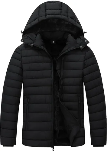 Miniatura 8 de Abrigo acolchado de plumón para hombre, resistente al viento, impermeable, forro de franela, capucha desmontable, grueso para el calor del invierno