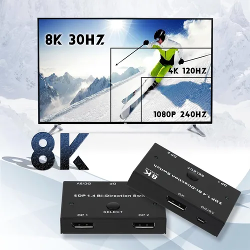 Miniatura 7 de 8K DisplayPort Switch Splitter DP 1.4 Bidireccional Switcher Soporte 8K @30Hz 4K @120Hz 2 en 1 Salida o 1 en 2 Salida Compatible