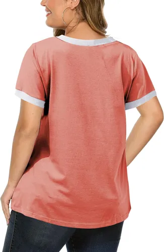 Miniatura 25 de Eytino Blusas de talla grande para mujer, cuello en V, manga corta, a rayas, casual, holgada, con bolsillo (1X-5X)