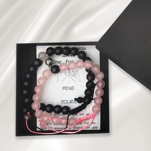 Miniatura 7 de 2 pulseras magnéticas para parejas, piedra natural negra mate, cristal para votos de amor eterno, juego de pulseras de cuentas de piedra de energía