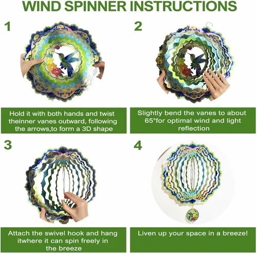 Miniatura 5 de Molinillos de viento de colibrí para patio y jardín, molinillo de viento de metal 3D de 12 pulgadas, regalos de colibrí para mamá y papá, molinillo