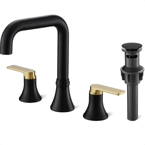Miniatura 9 de Grifo de baño generalizado de 8 pulgadas con 3 agujeros, grifo de bronce para lavabo de baño giratorio de 360 grados, 2 manijas con drenaje Oil